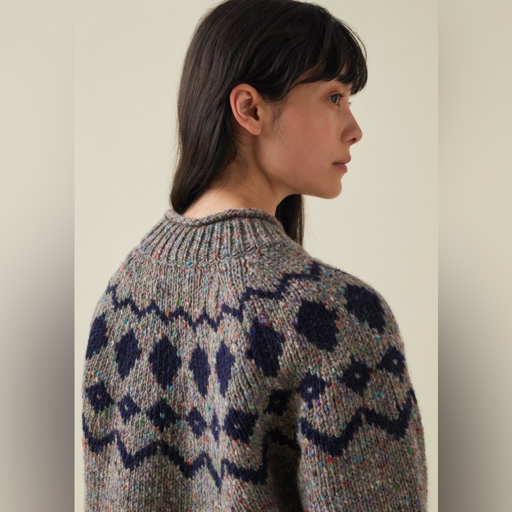 NWOT Toast UK Women’s Graphic Yoke Donegal Sweater in Fossil Size XS